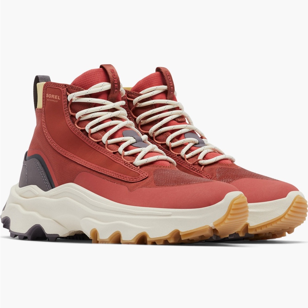 Sorel Red and White Womens kinetic breakthrough venture high tops.